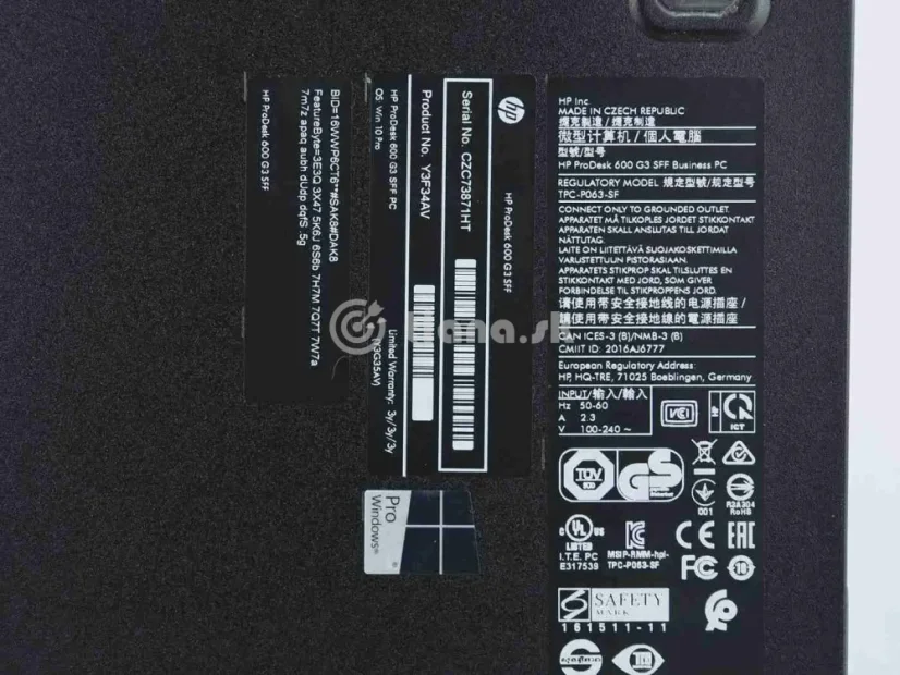 HP ProDesk 600 G3, i3-6100, 8GB RAM, 256GB SSD 2,5"